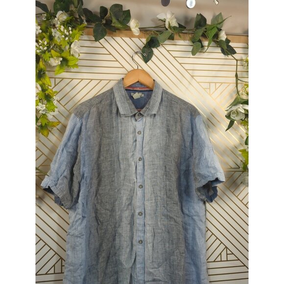 Carbon 2 Cobalt 100% Linen Shirt BlueGray Gradient Stripe Button Short Sleeve XL - Picture 2 of 7